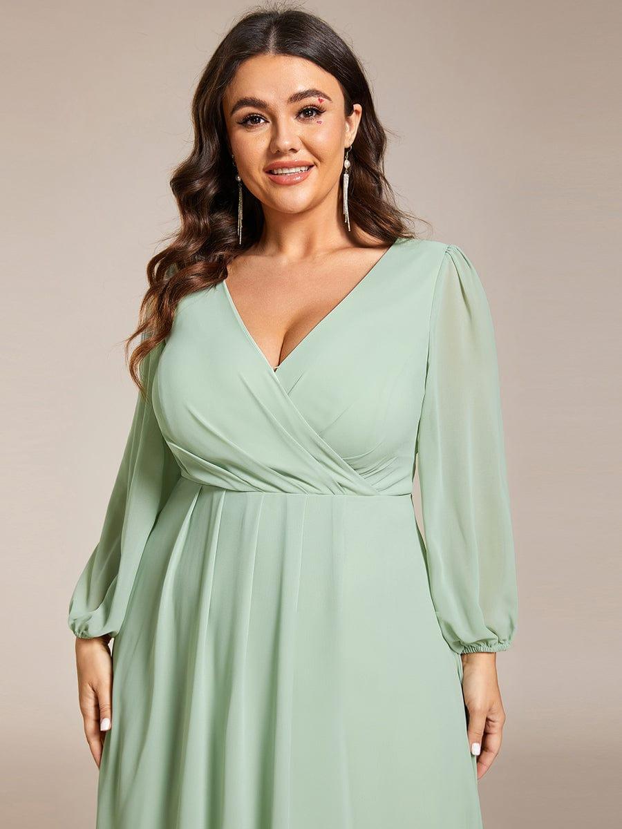 pretty BRIAR|Plus Size Chiffon A-Line 3/4 Sleeves Asymmetrical Hem Wedding Guest Dress