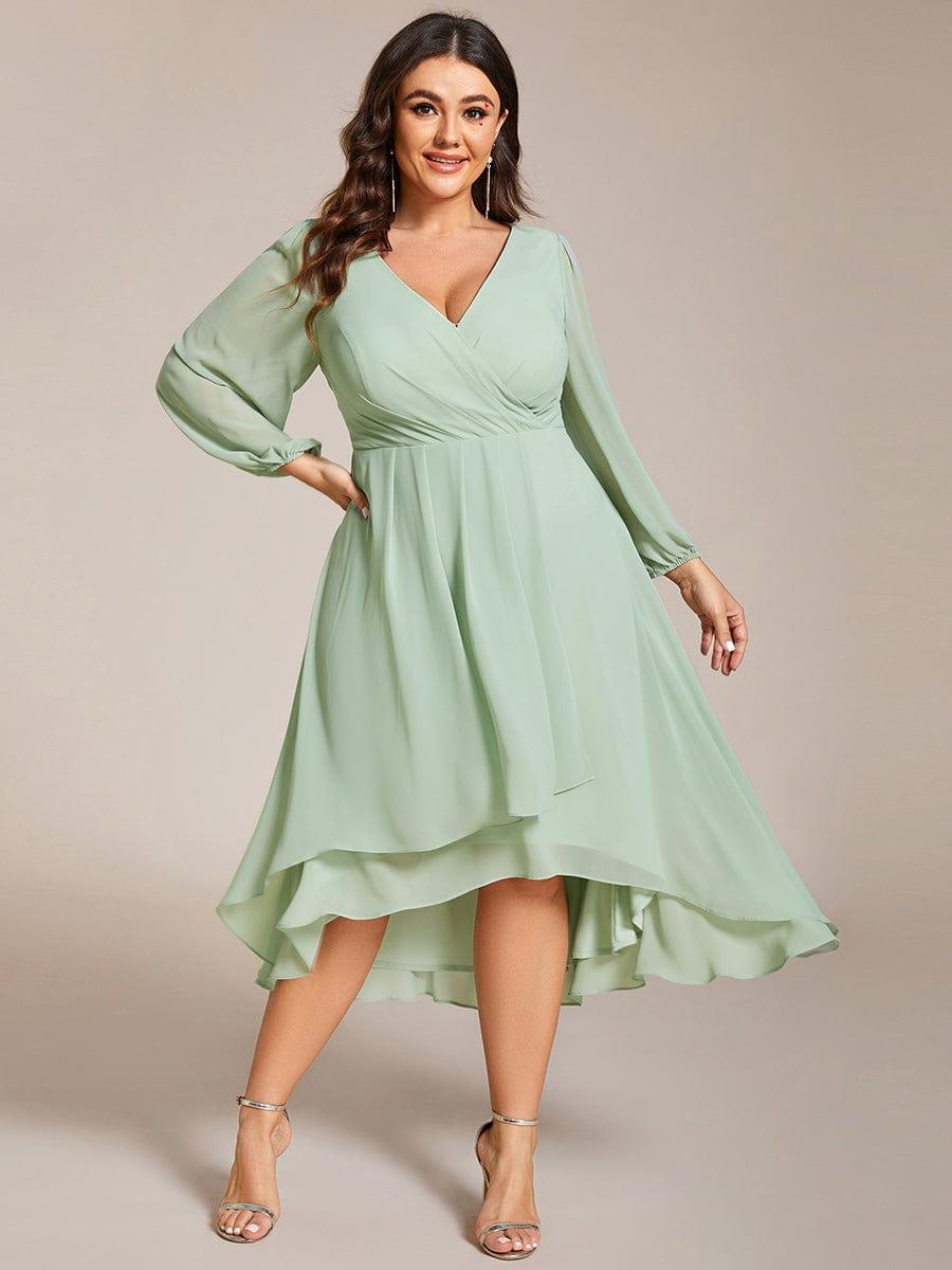 pretty BRIAR|Plus Size Chiffon A-Line 3/4 Sleeves Asymmetrical Hem Wedding Guest Dress