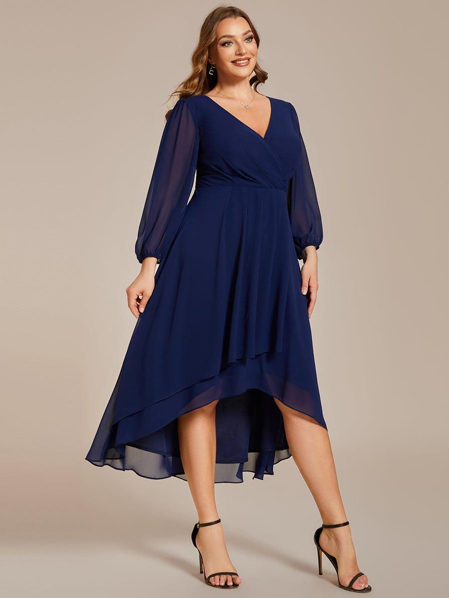 pretty BRIAR|Plus Size Chiffon A-Line 3/4 Sleeves Asymmetrical Hem Wedding Guest Dress