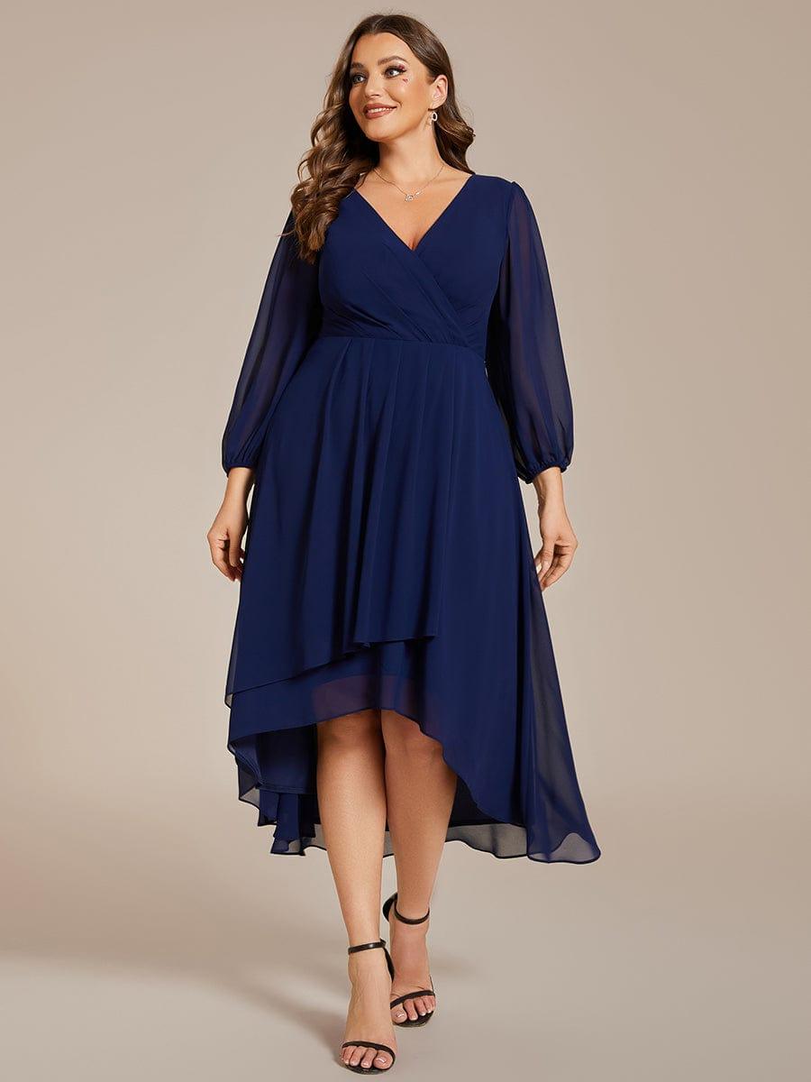 pretty BRIAR|Plus Size Chiffon A-Line 3/4 Sleeves Asymmetrical Hem Wedding Guest Dress