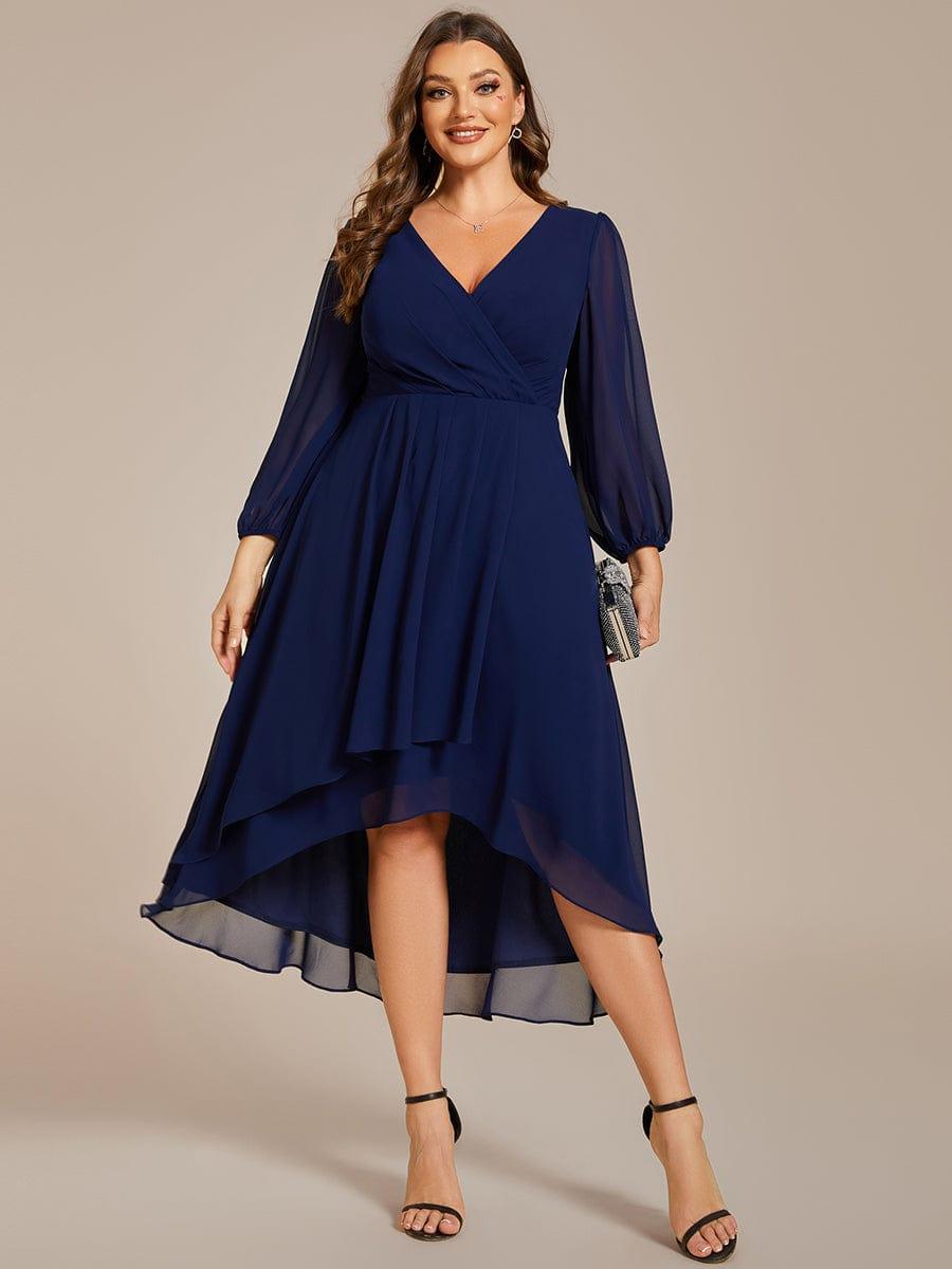 pretty BRIAR|Plus Size Chiffon A-Line 3/4 Sleeves Asymmetrical Hem Wedding Guest Dress