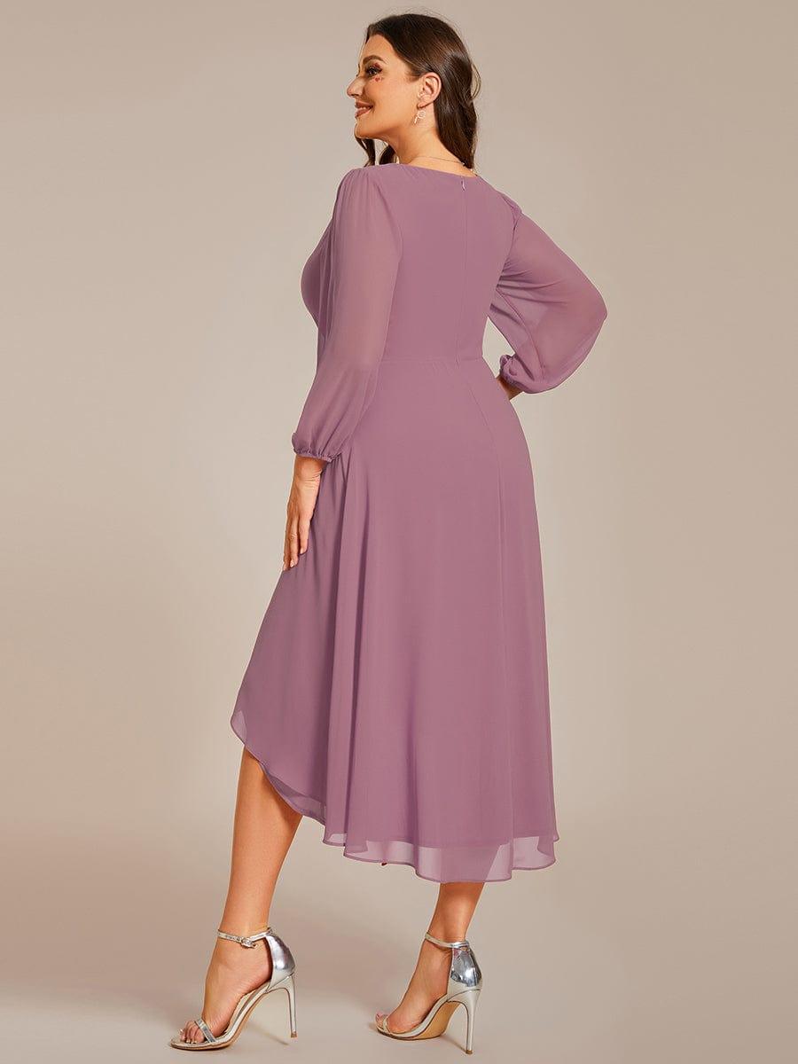 pretty BRIAR|Plus Size Chiffon A-Line 3/4 Sleeves Asymmetrical Hem Wedding Guest Dress