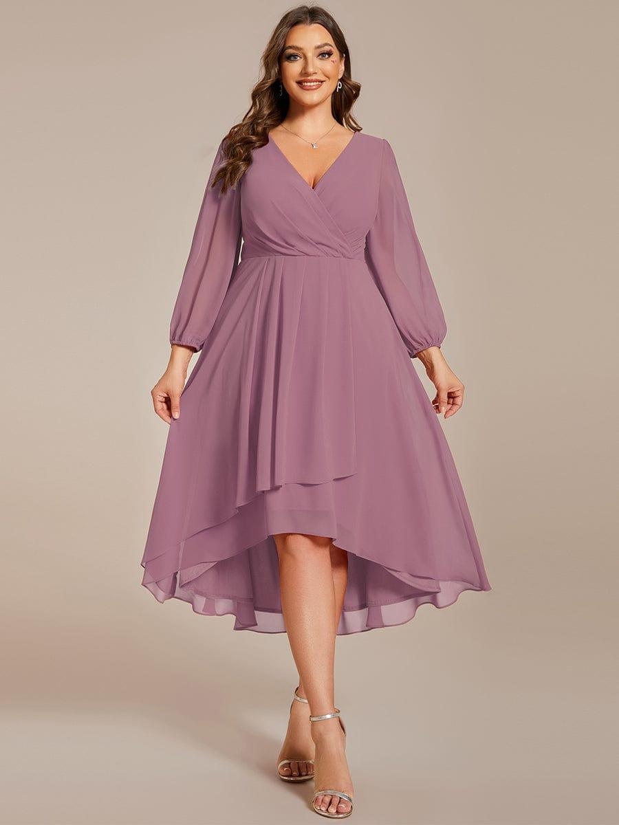 pretty BRIAR|Plus Size Chiffon A-Line 3/4 Sleeves Asymmetrical Hem Wedding Guest Dress