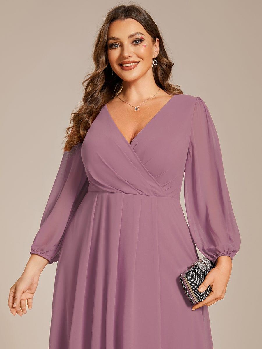 pretty BRIAR|Plus Size Chiffon A-Line 3/4 Sleeves Asymmetrical Hem Wedding Guest Dress