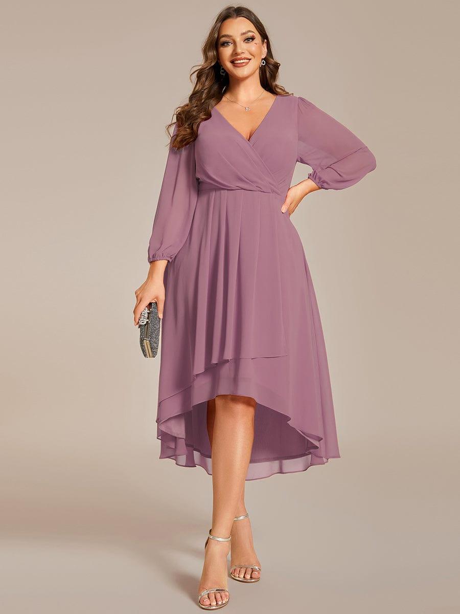 pretty BRIAR|Plus Size Chiffon A-Line 3/4 Sleeves Asymmetrical Hem Wedding Guest Dress