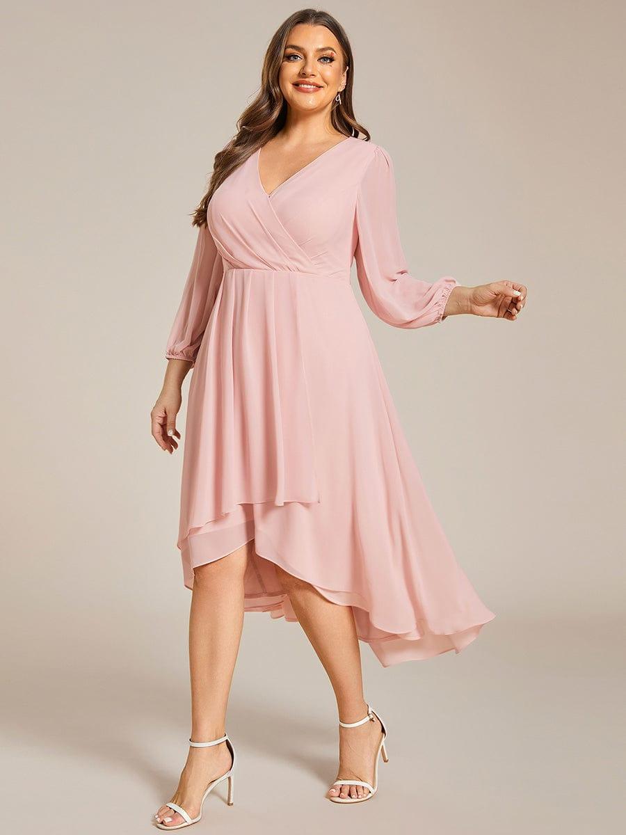 pretty BRIAR|Plus Size Chiffon A-Line 3/4 Sleeves Asymmetrical Hem Wedding Guest Dress