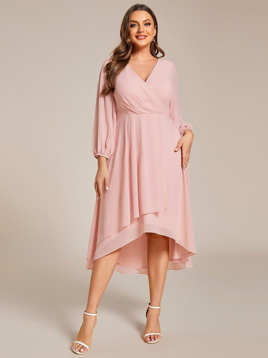 pretty BRIAR|Plus Size Chiffon A-Line 3/4 Sleeves Asymmetrical Hem Wedding Guest Dress