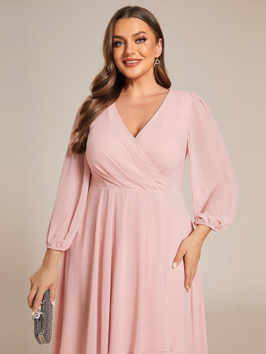 pretty BRIAR|Plus Size Chiffon A-Line 3/4 Sleeves Asymmetrical Hem Wedding Guest Dress