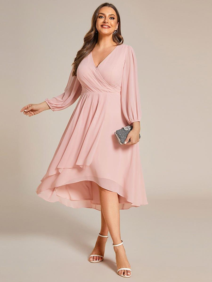 pretty BRIAR|Plus Size Chiffon A-Line 3/4 Sleeves Asymmetrical Hem Wedding Guest Dress