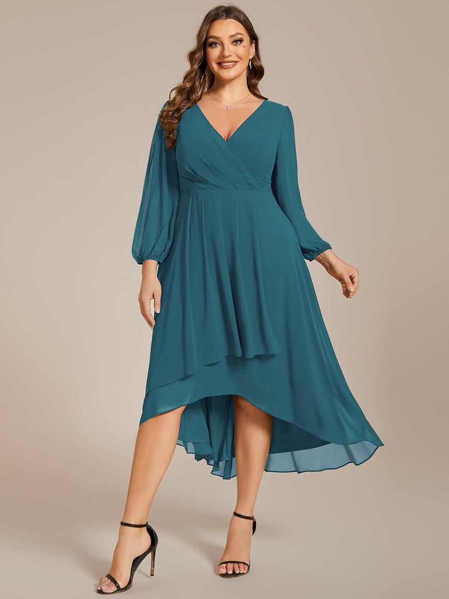 pretty BRIAR|Plus Size Chiffon A-Line 3/4 Sleeves Asymmetrical Hem Wedding Guest Dress