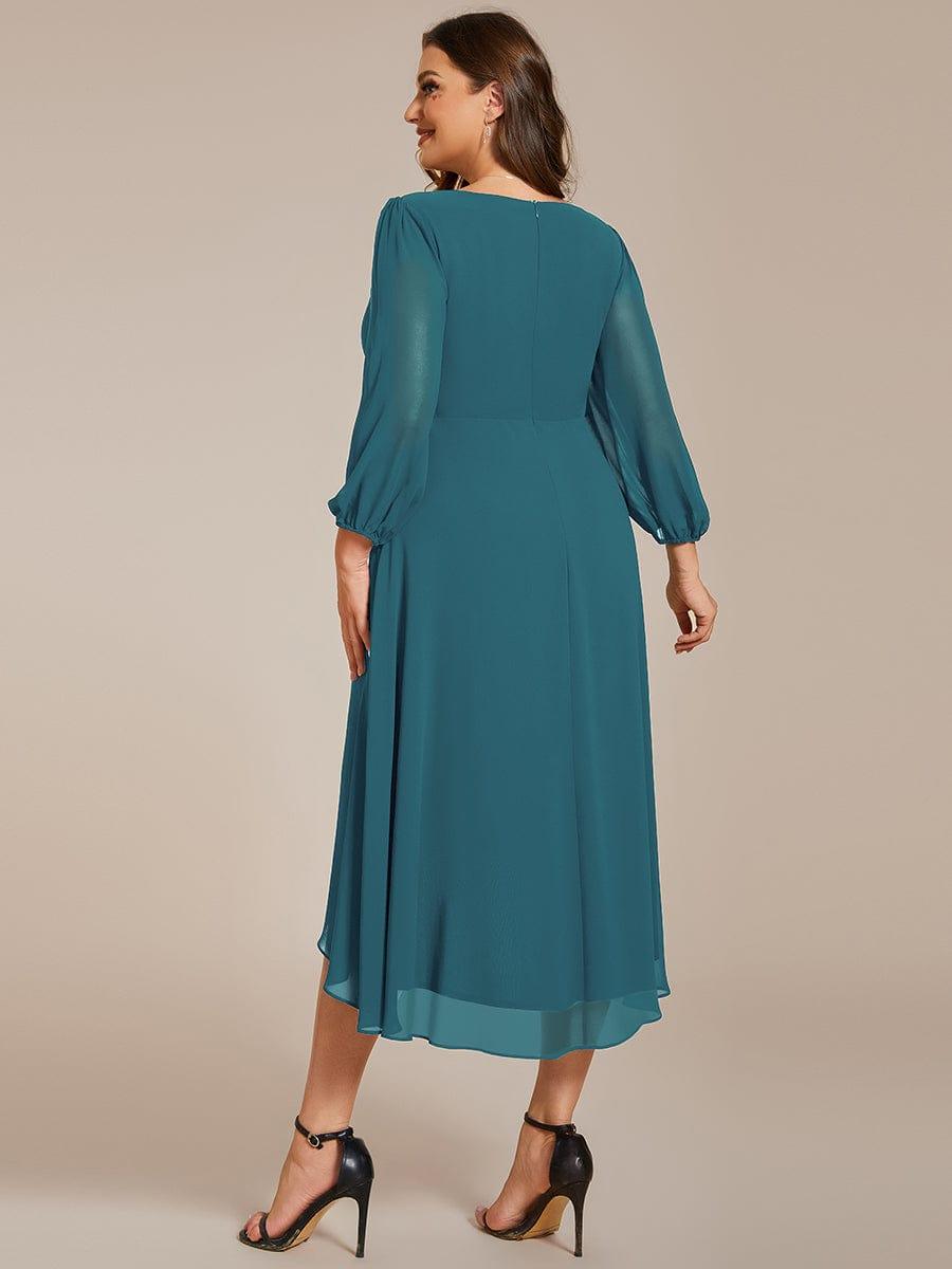 pretty BRIAR|Plus Size Chiffon A-Line 3/4 Sleeves Asymmetrical Hem Wedding Guest Dress