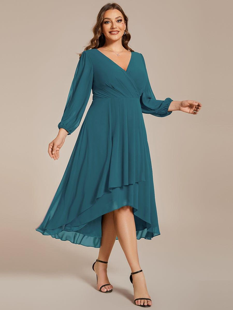 pretty BRIAR|Plus Size Chiffon A-Line 3/4 Sleeves Asymmetrical Hem Wedding Guest Dress