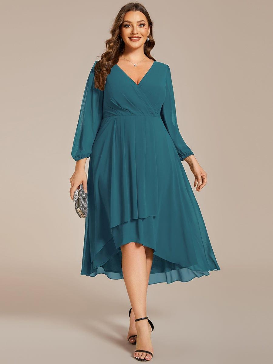 pretty BRIAR|Plus Size Chiffon A-Line 3/4 Sleeves Asymmetrical Hem Wedding Guest Dress
