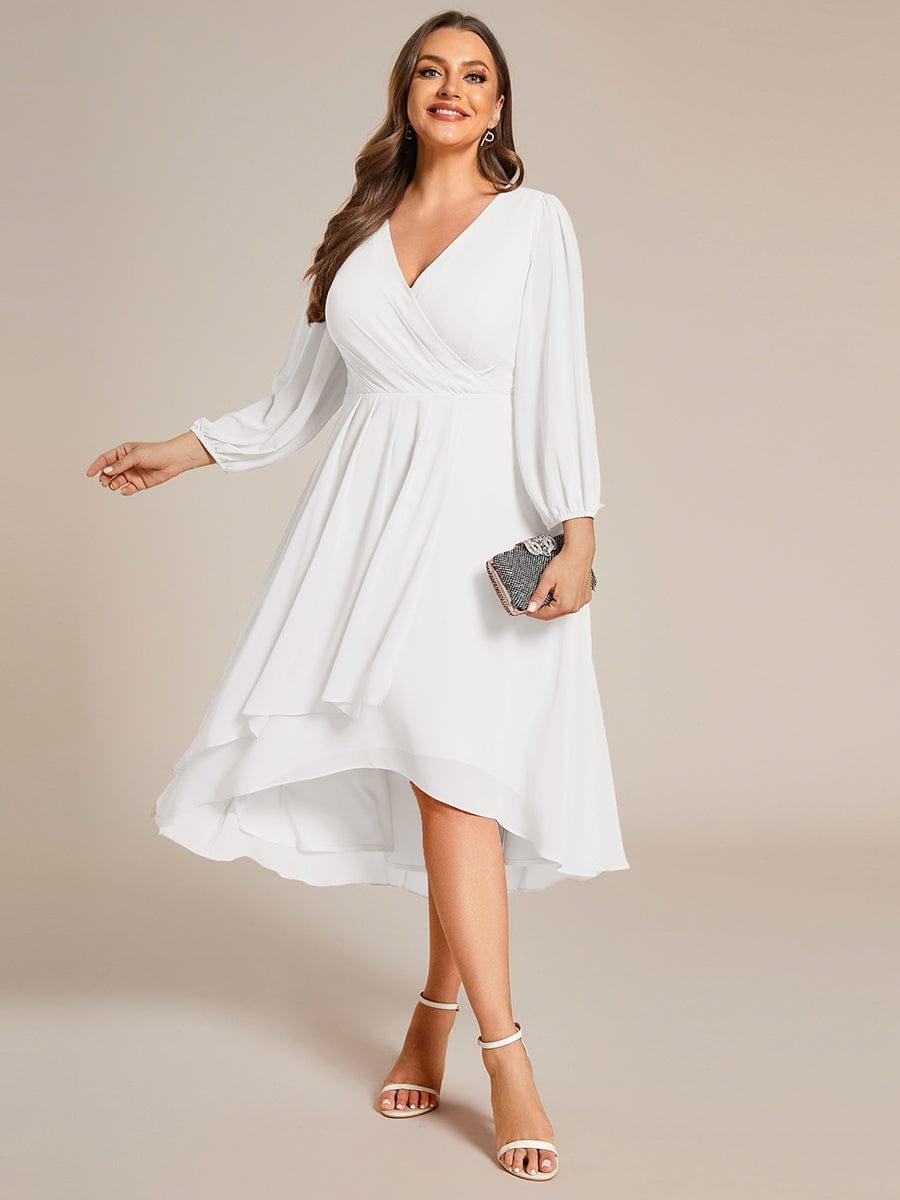 pretty BRIAR|Plus Size Chiffon A-Line 3/4 Sleeves Asymmetrical Hem Wedding Guest Dress