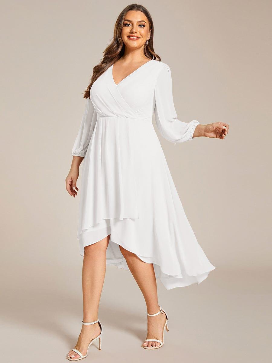 pretty BRIAR|Plus Size Chiffon A-Line 3/4 Sleeves Asymmetrical Hem Wedding Guest Dress
