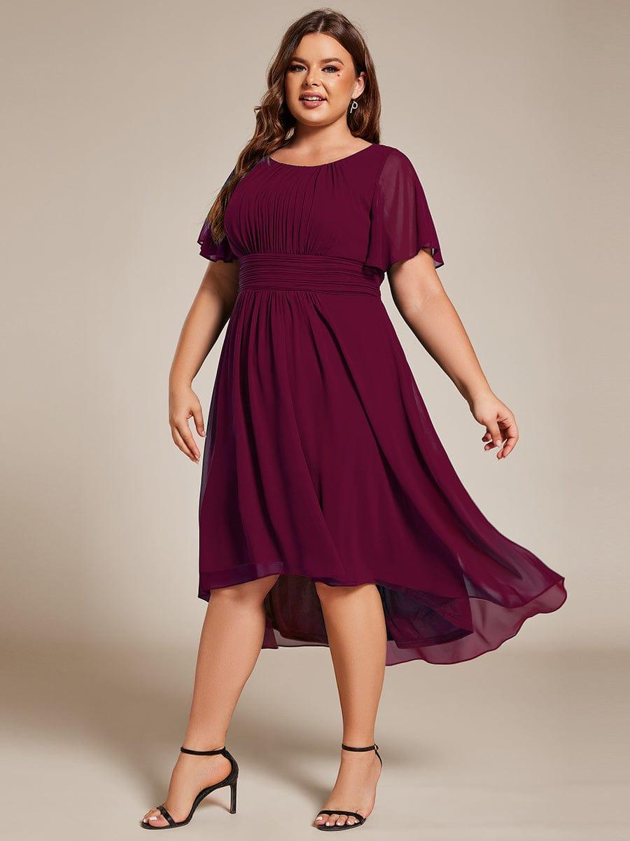 pretty EDEN|Plus Size Pleated Round Neckline A-Line Midi Chiffon Wedding Guest Dress