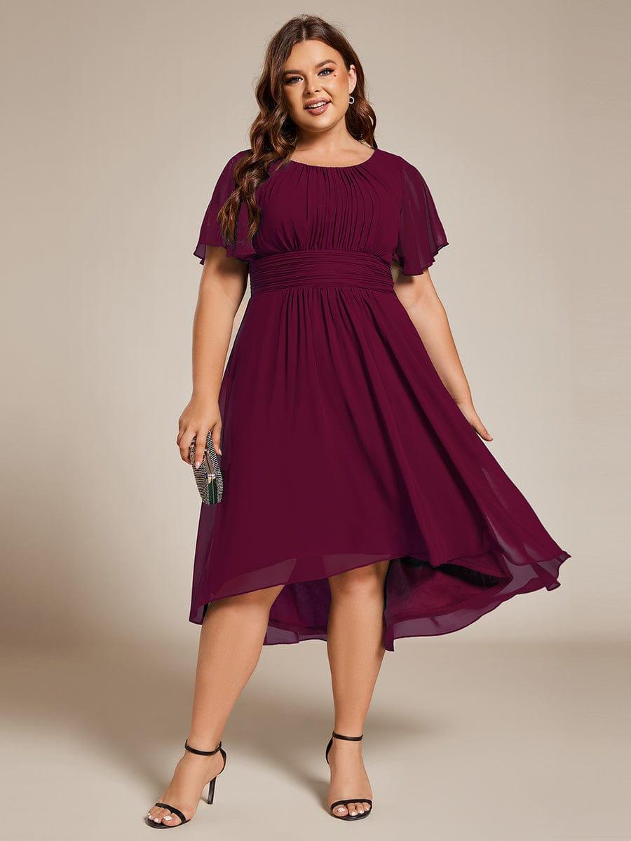 pretty EDEN|Plus Size Pleated Round Neckline A-Line Midi Chiffon Wedding Guest Dress