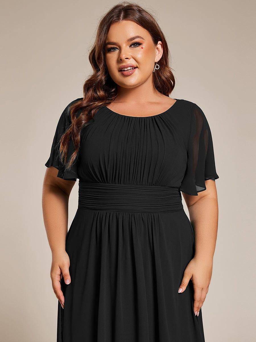 pretty EDEN|Plus Size Pleated Round Neckline A-Line Midi Chiffon Wedding Guest Dress