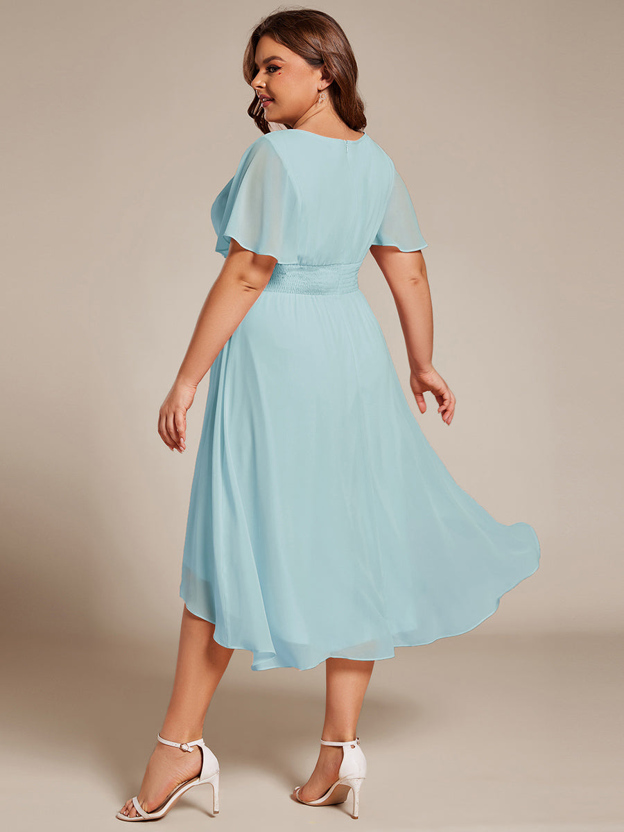 pretty EDEN|Plus Size Pleated Round Neckline A-Line Midi Chiffon Wedding Guest Dress