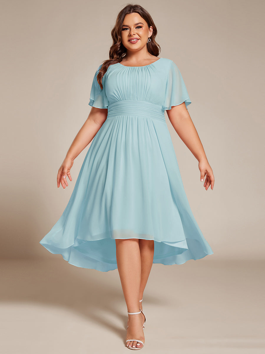 pretty EDEN|Plus Size Pleated Round Neckline A-Line Midi Chiffon Wedding Guest Dress