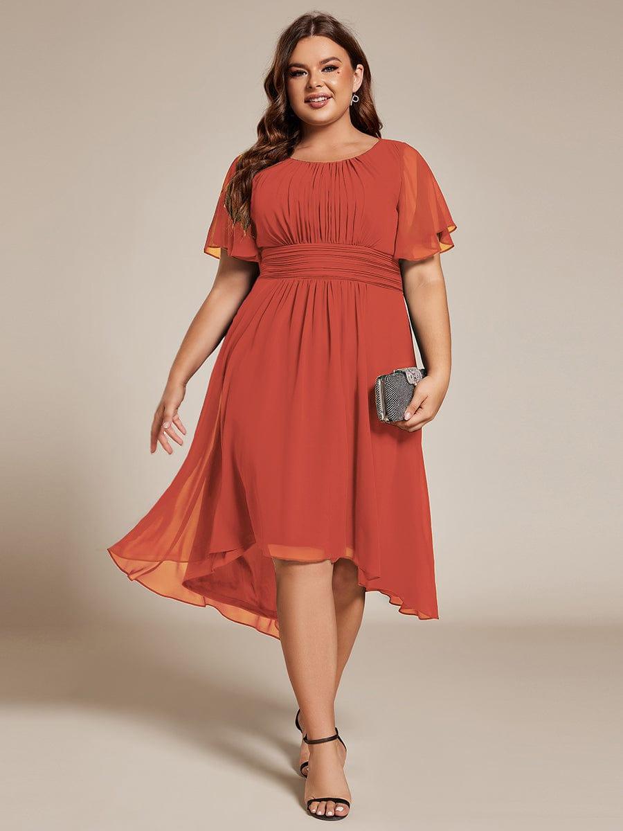 pretty EDEN|Plus Size Pleated Round Neckline A-Line Midi Chiffon Wedding Guest Dress