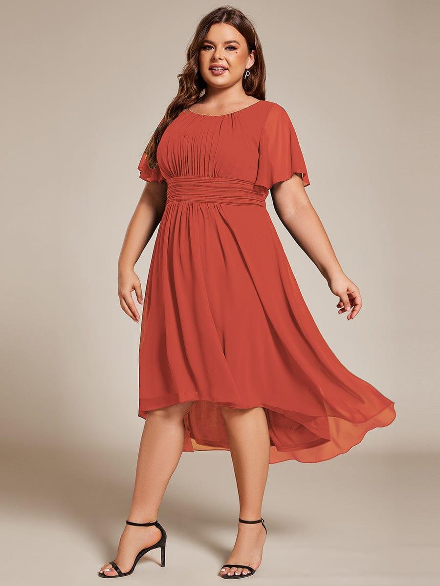 pretty EDEN|Plus Size Pleated Round Neckline A-Line Midi Chiffon Wedding Guest Dress