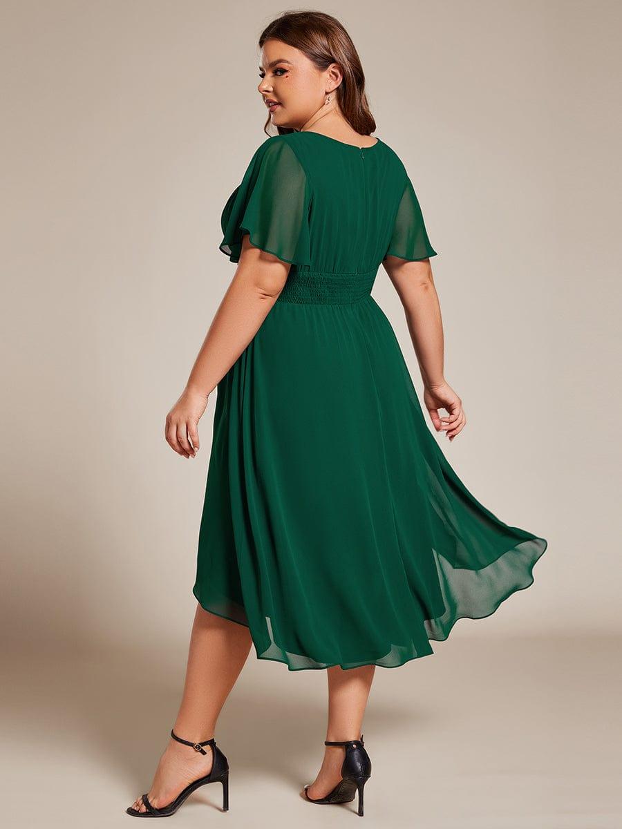pretty EDEN|Plus Size Pleated Round Neckline A-Line Midi Chiffon Wedding Guest Dress