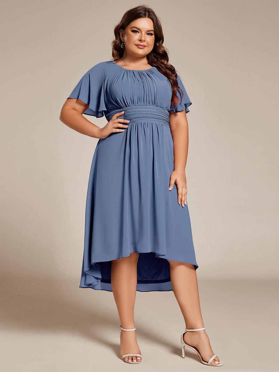pretty EDEN|Plus Size Pleated Round Neckline A-Line Midi Chiffon Wedding Guest Dress