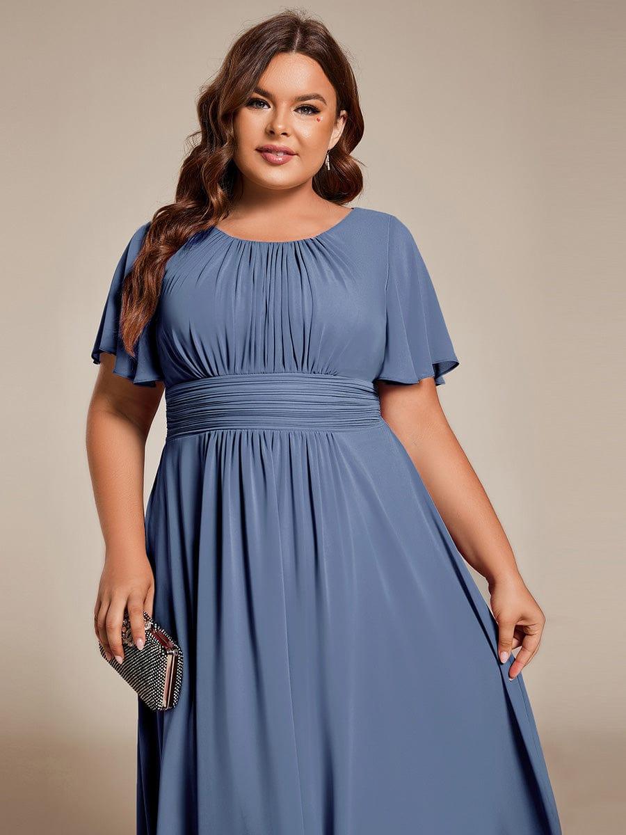 pretty EDEN|Plus Size Pleated Round Neckline A-Line Midi Chiffon Wedding Guest Dress