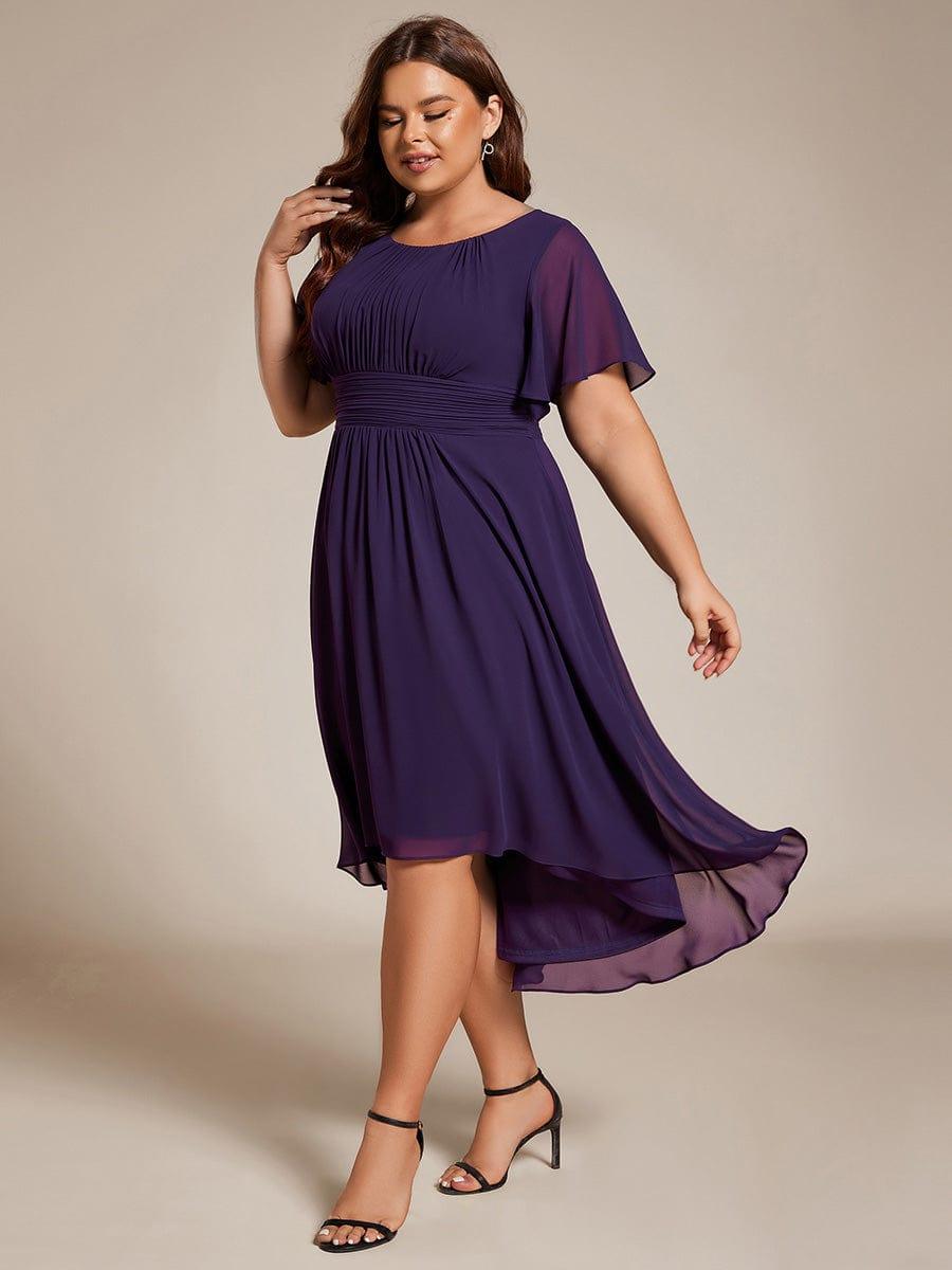 pretty EDEN|Plus Size Pleated Round Neckline A-Line Midi Chiffon Wedding Guest Dress