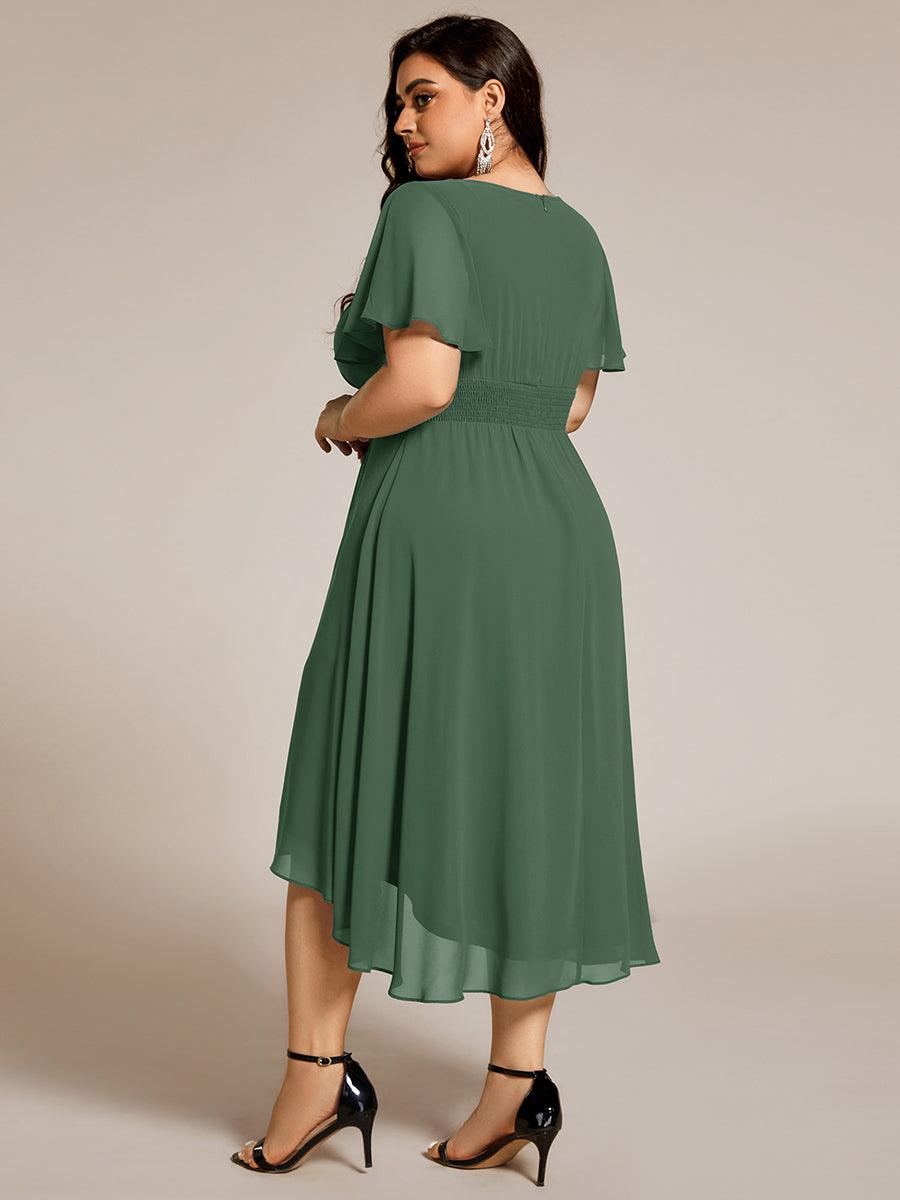 pretty EDEN|Plus Size Pleated Round Neckline A-Line Midi Chiffon Wedding Guest Dress