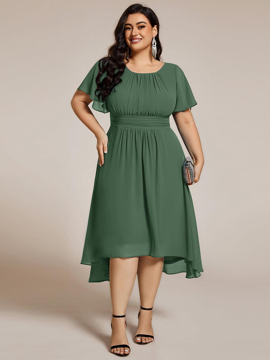 pretty EDEN|Plus Size Pleated Round Neckline A-Line Midi Chiffon Wedding Guest Dress