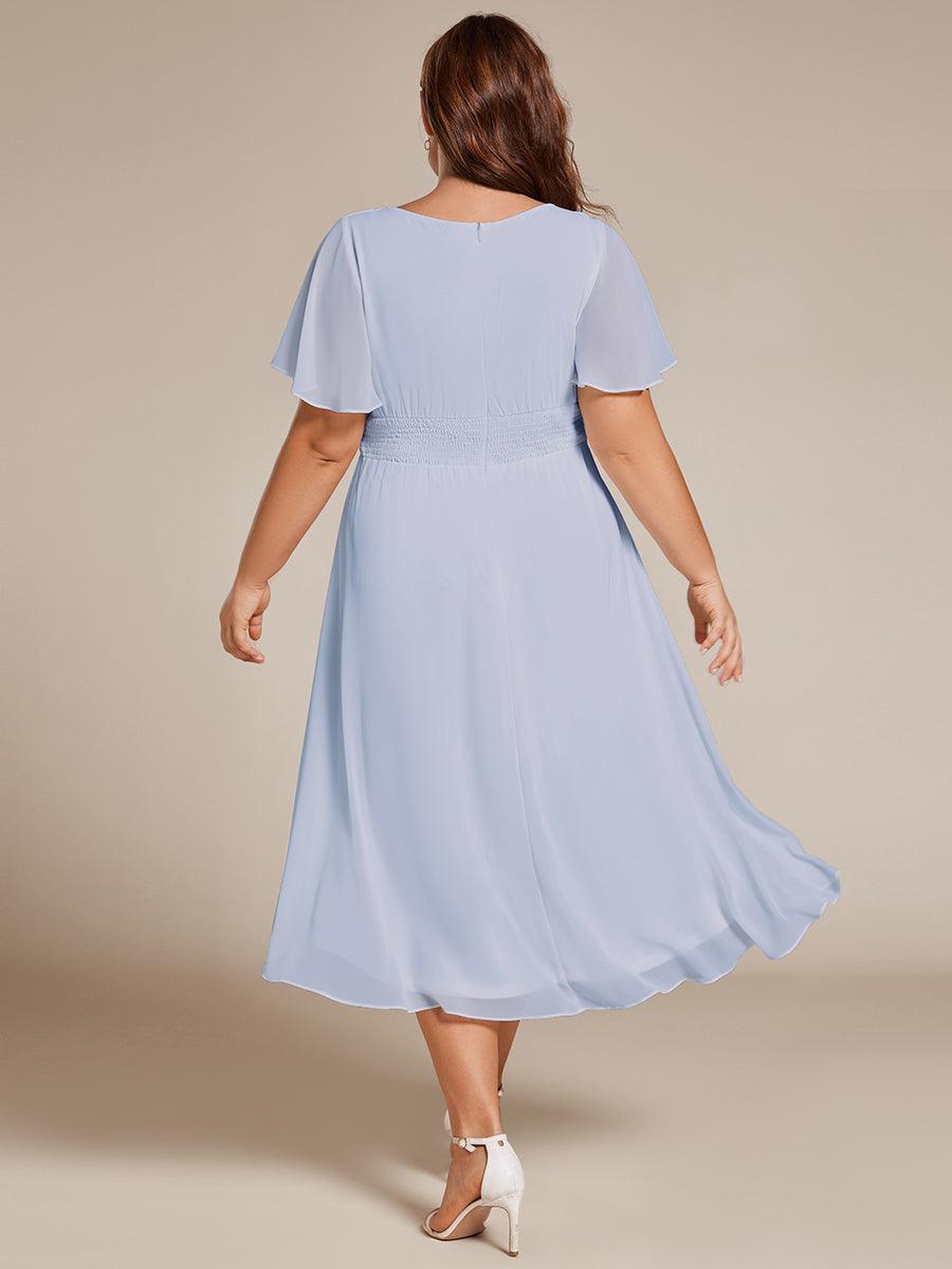 pretty EDEN|Plus Size Pleated Round Neckline A-Line Midi Chiffon Wedding Guest Dress