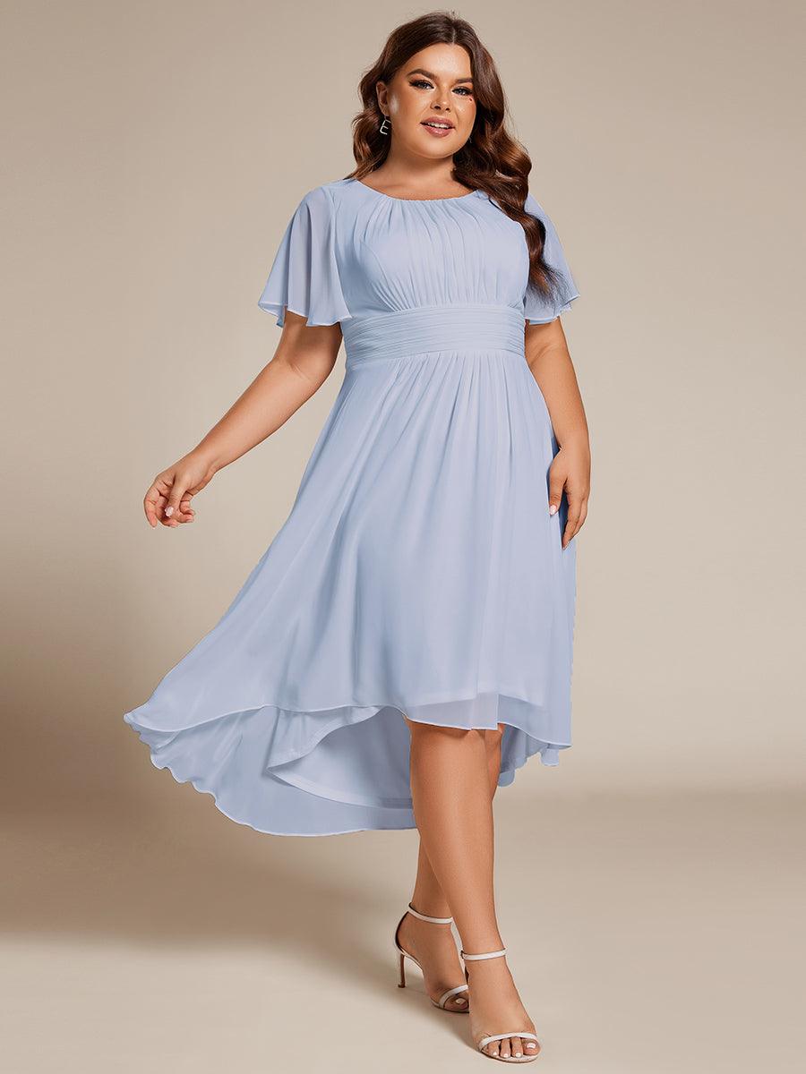 pretty EDEN|Plus Size Pleated Round Neckline A-Line Midi Chiffon Wedding Guest Dress