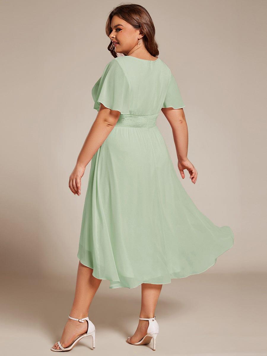 pretty EDEN|Plus Size Pleated Round Neckline A-Line Midi Chiffon Wedding Guest Dress