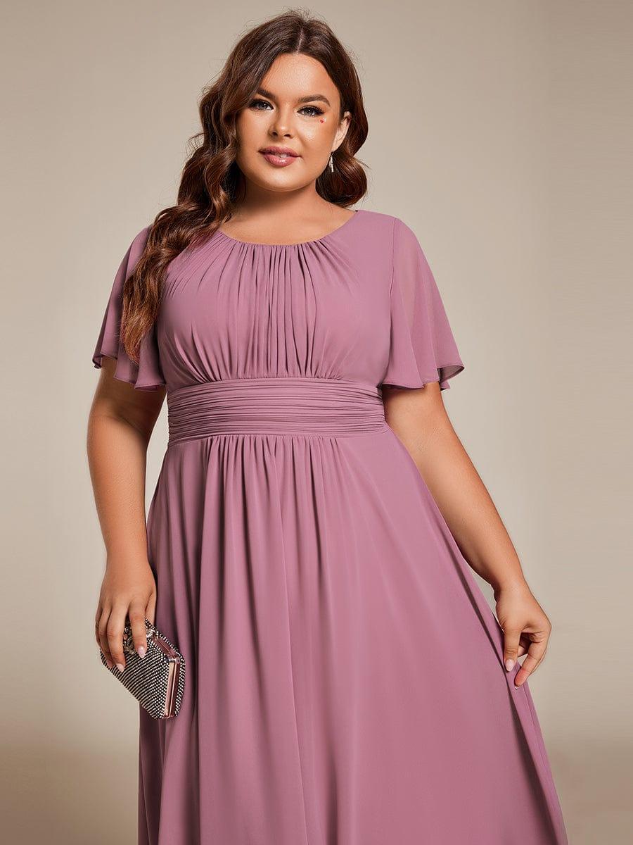 pretty EDEN|Plus Size Pleated Round Neckline A-Line Midi Chiffon Wedding Guest Dress
