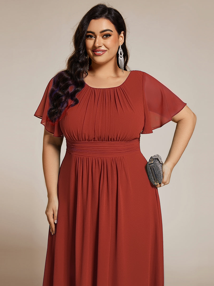 pretty EDEN|Plus Size Pleated Round Neckline A-Line Midi Chiffon Wedding Guest Dress
