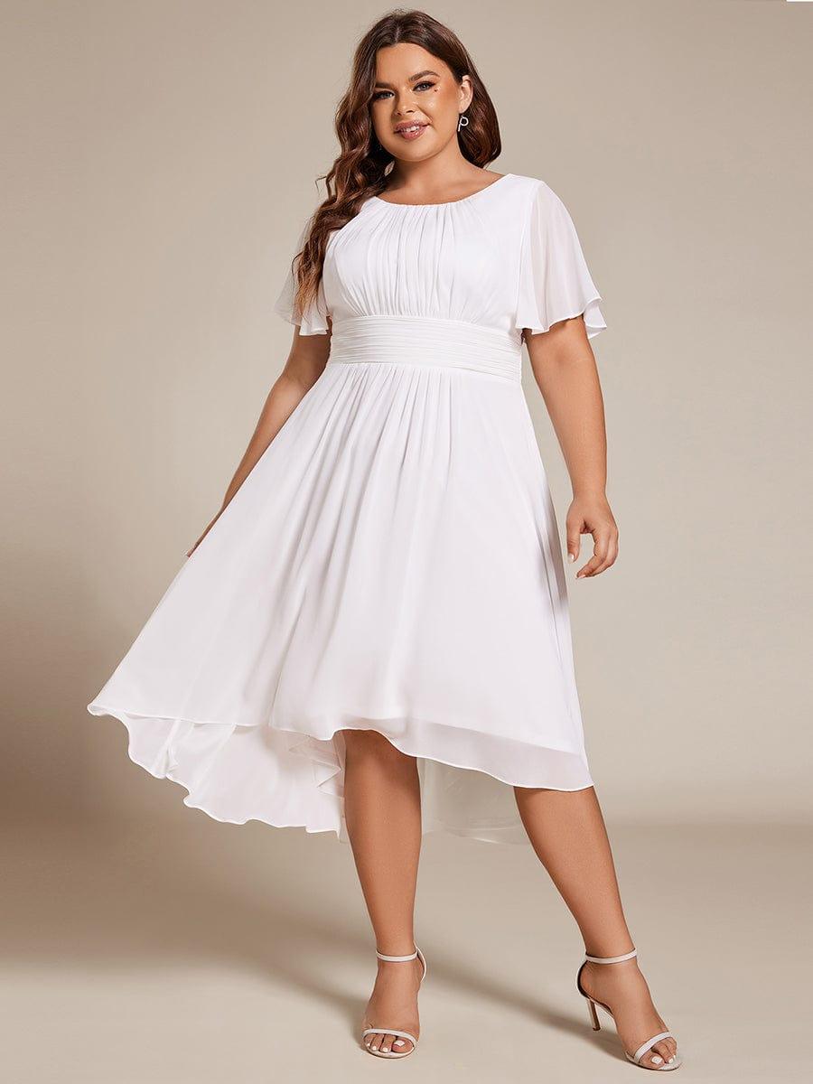 pretty EDEN|Plus Size Pleated Round Neckline A-Line Midi Chiffon Wedding Guest Dress
