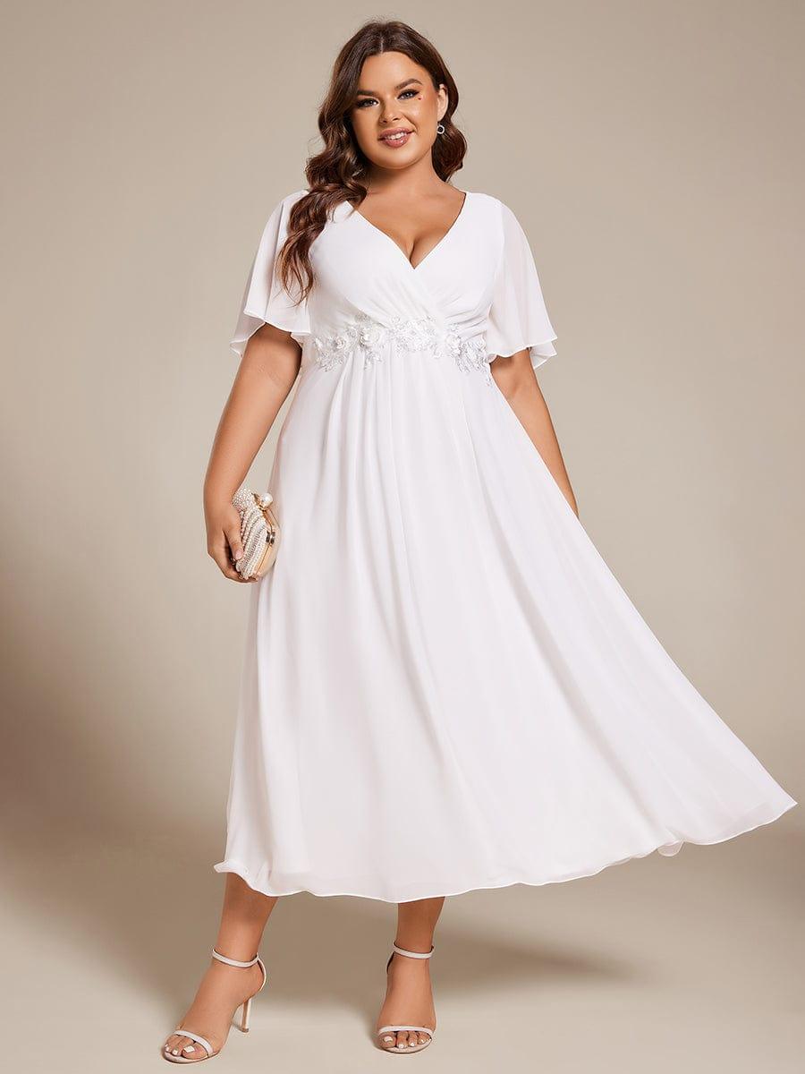 pretty DAHLIA|Plus Size Elegant Short Sleeves V-Neck Floral Applique Wedding Guest Dress