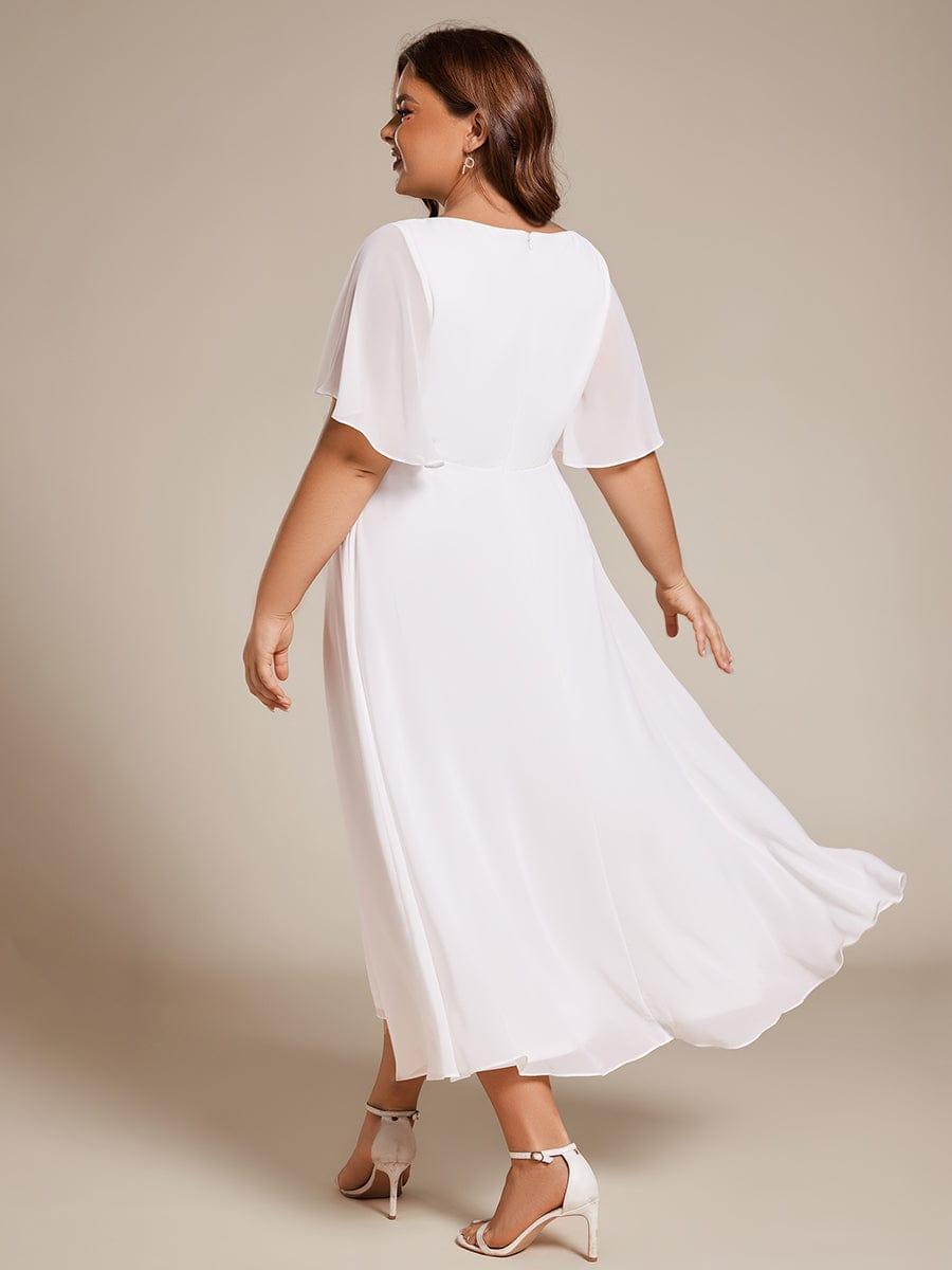 pretty DAHLIA|Plus Size Elegant Short Sleeves V-Neck Floral Applique Wedding Guest Dress