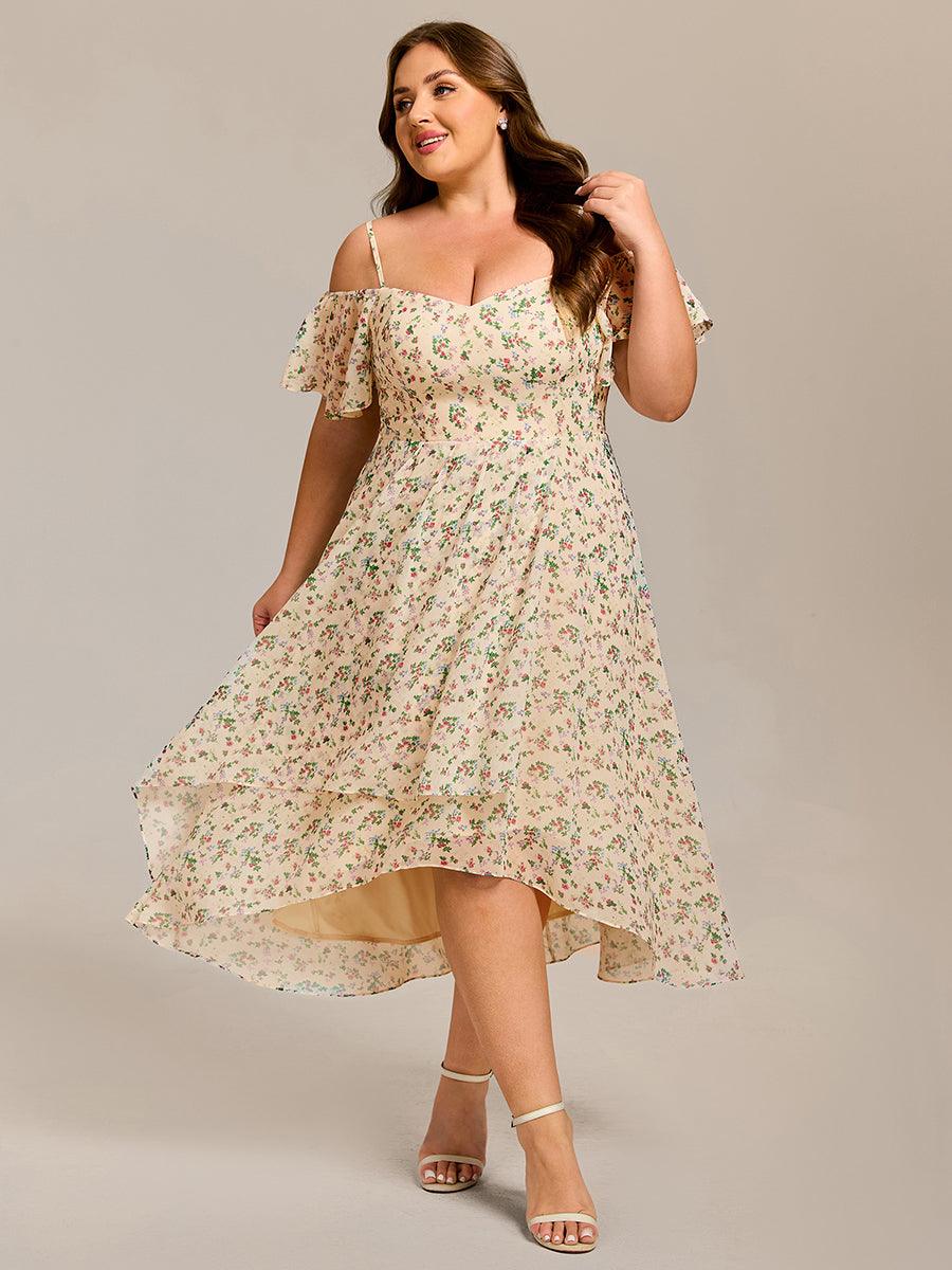 pretty JORDANE|Plus Size Cold Shoulder Sweetheart Necklin Chiffon Midi Wedding Guest Dress