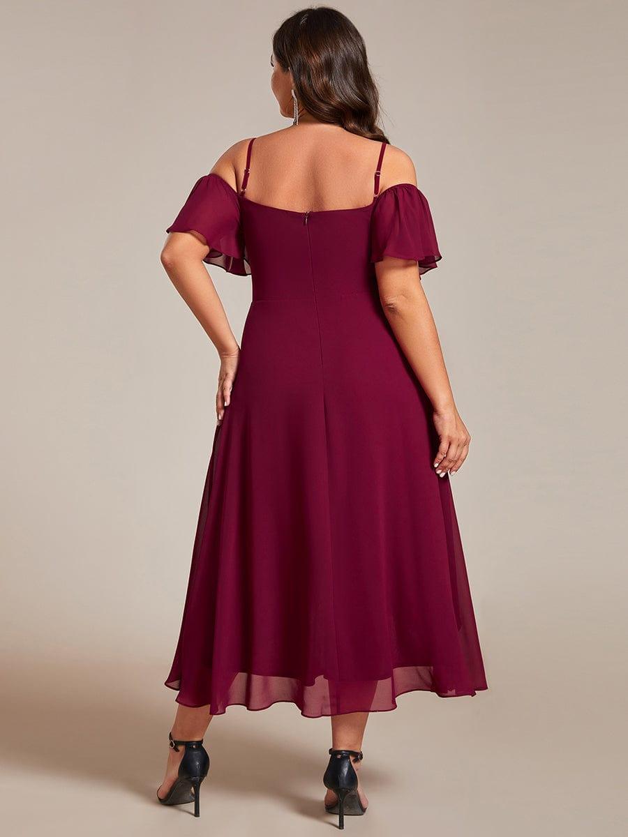 pretty JORDANE|Plus Size Cold Shoulder Sweetheart Necklin Chiffon Midi Wedding Guest Dress