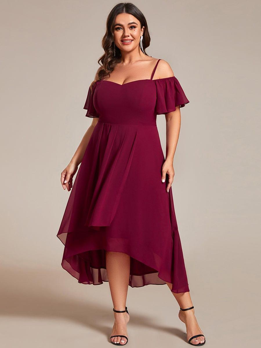 pretty JORDANE|Plus Size Cold Shoulder Sweetheart Necklin Chiffon Midi Wedding Guest Dress