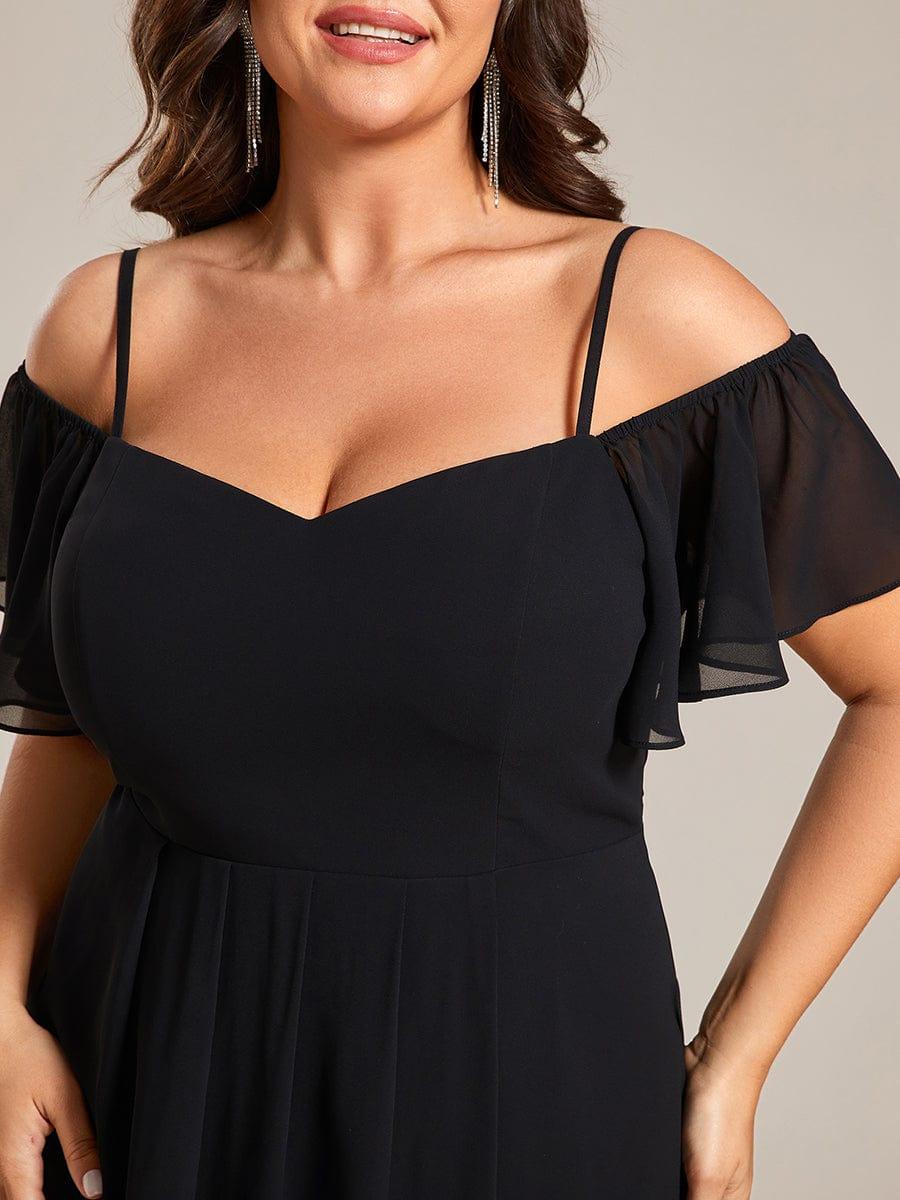 pretty JORDANE|Plus Size Cold Shoulder Sweetheart Necklin Chiffon Midi Wedding Guest Dress
