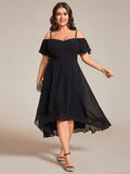 pretty JORDANE|Plus Size Cold Shoulder Sweetheart Necklin Chiffon Midi Wedding Guest Dress
