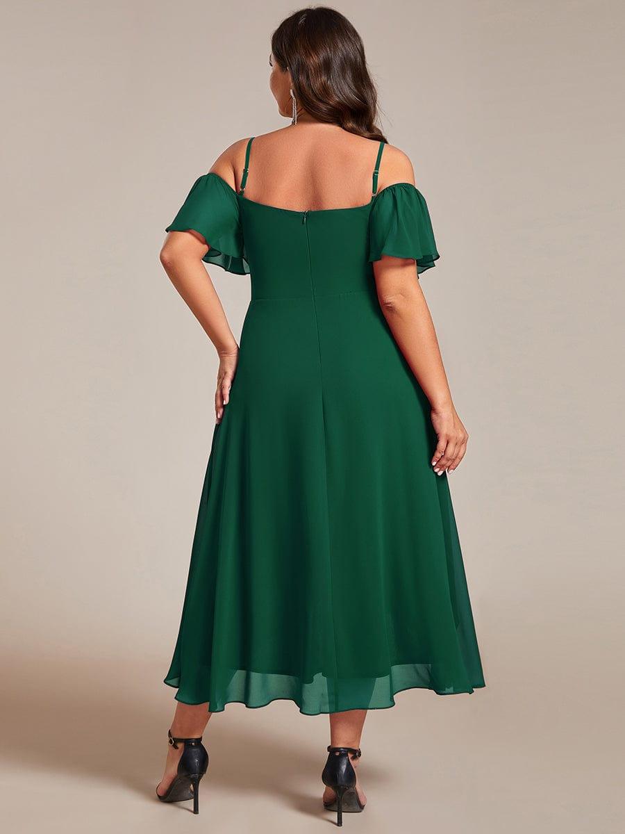 pretty JORDANE|Plus Size Cold Shoulder Sweetheart Necklin Chiffon Midi Wedding Guest Dress