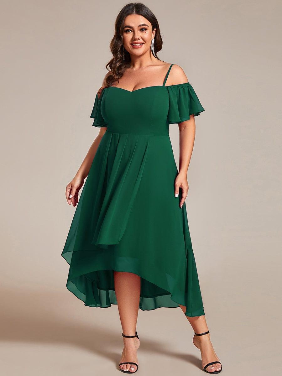 pretty JORDANE|Plus Size Cold Shoulder Sweetheart Necklin Chiffon Midi Wedding Guest Dress