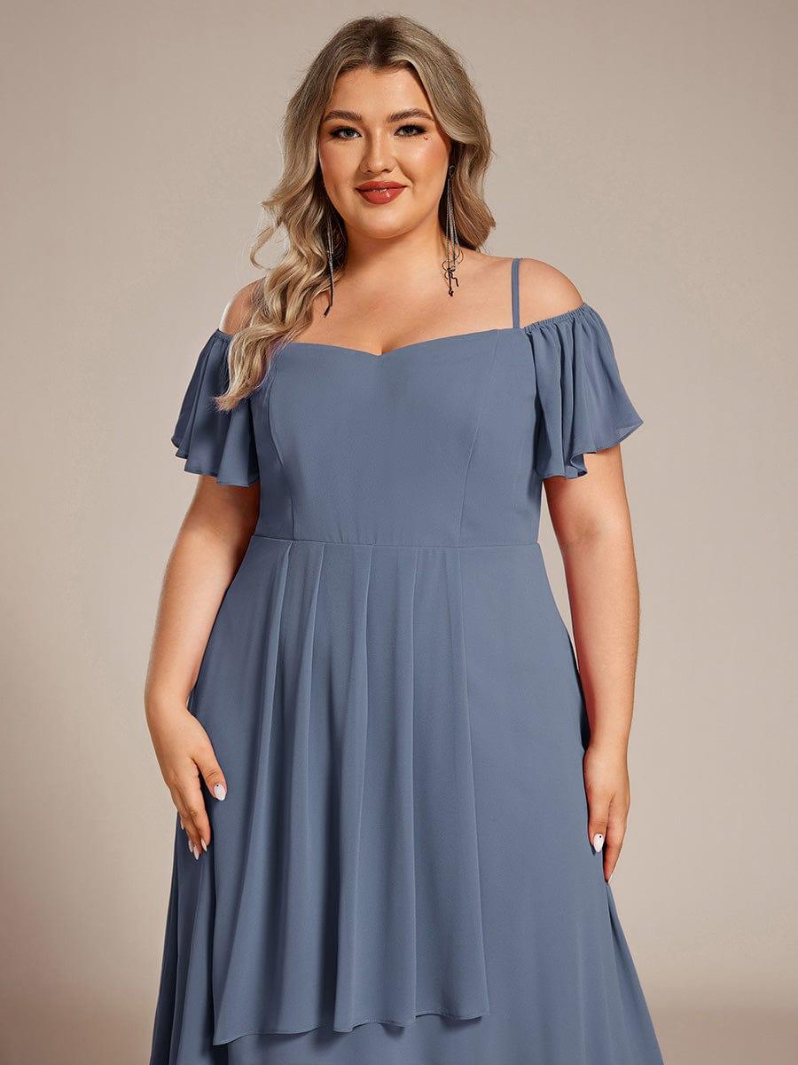 pretty JORDANE|Plus Size Cold Shoulder Sweetheart Necklin Chiffon Midi Wedding Guest Dress