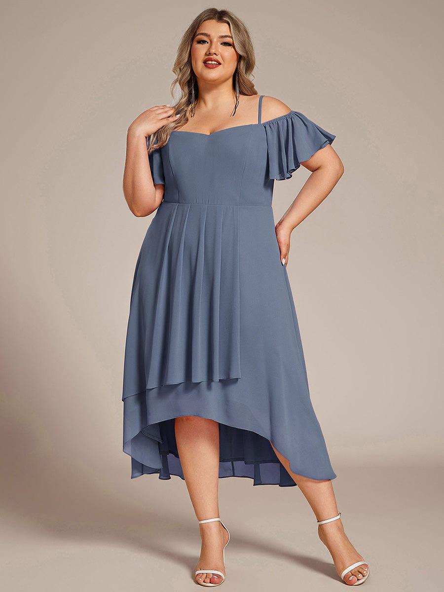 pretty JORDANE|Plus Size Cold Shoulder Sweetheart Necklin Chiffon Midi Wedding Guest Dress