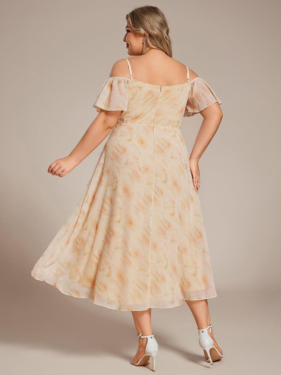 pretty JORDANE|Plus Size Cold Shoulder Sweetheart Necklin Chiffon Midi Wedding Guest Dress